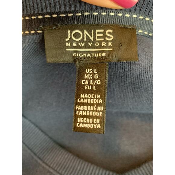 Jones New York blue v neck pull over cotton top size large - Picture 3 of 6